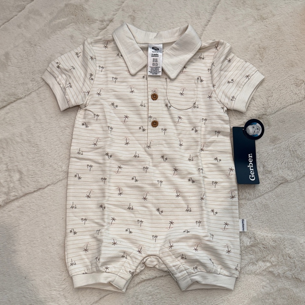 Gerber Cream Baby Romper with Palm Design